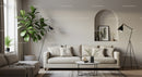 Cozy living room with neutral sofa and greenery accents