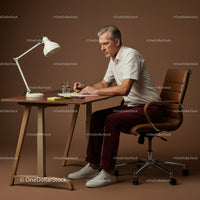 Senior Man Concentrating While Writing in Modern Workspace
