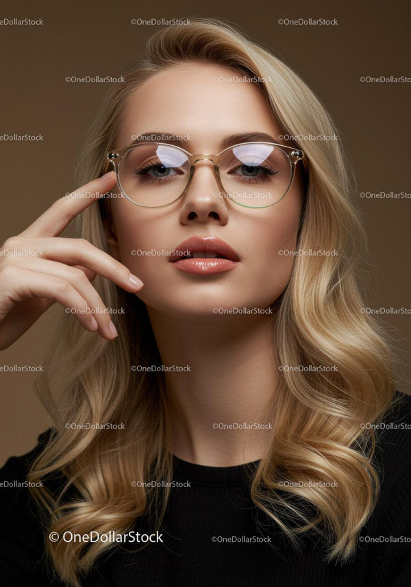 Stylowa Blondynka w Nowoczesnych Okularach z Pewnym Wyrazem Twarzy