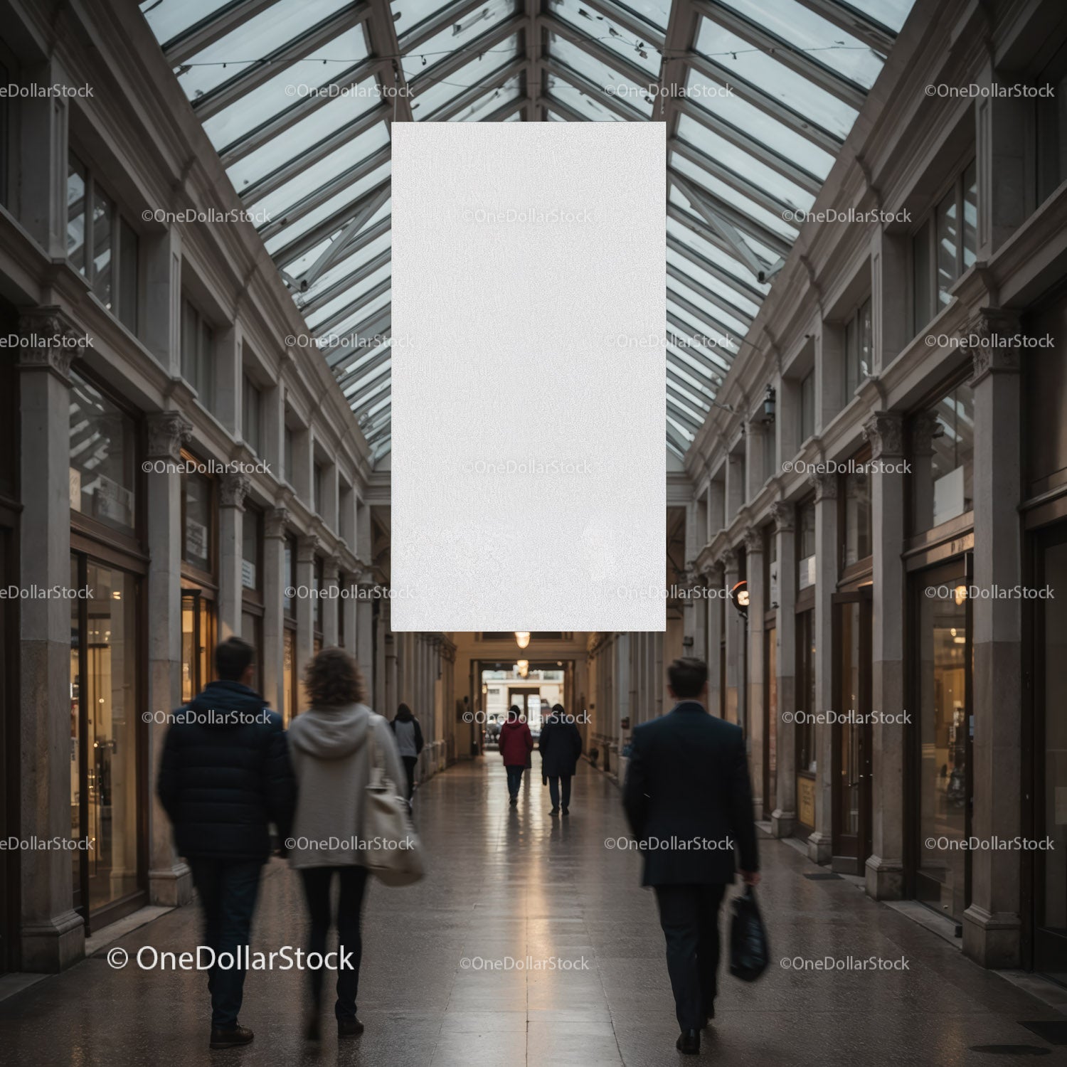 People walking in spacious covered shopping arcade
