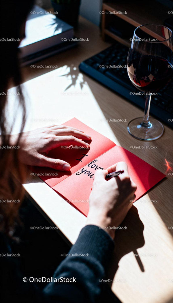 Handwriting a Loving Message on a Valentine Card
