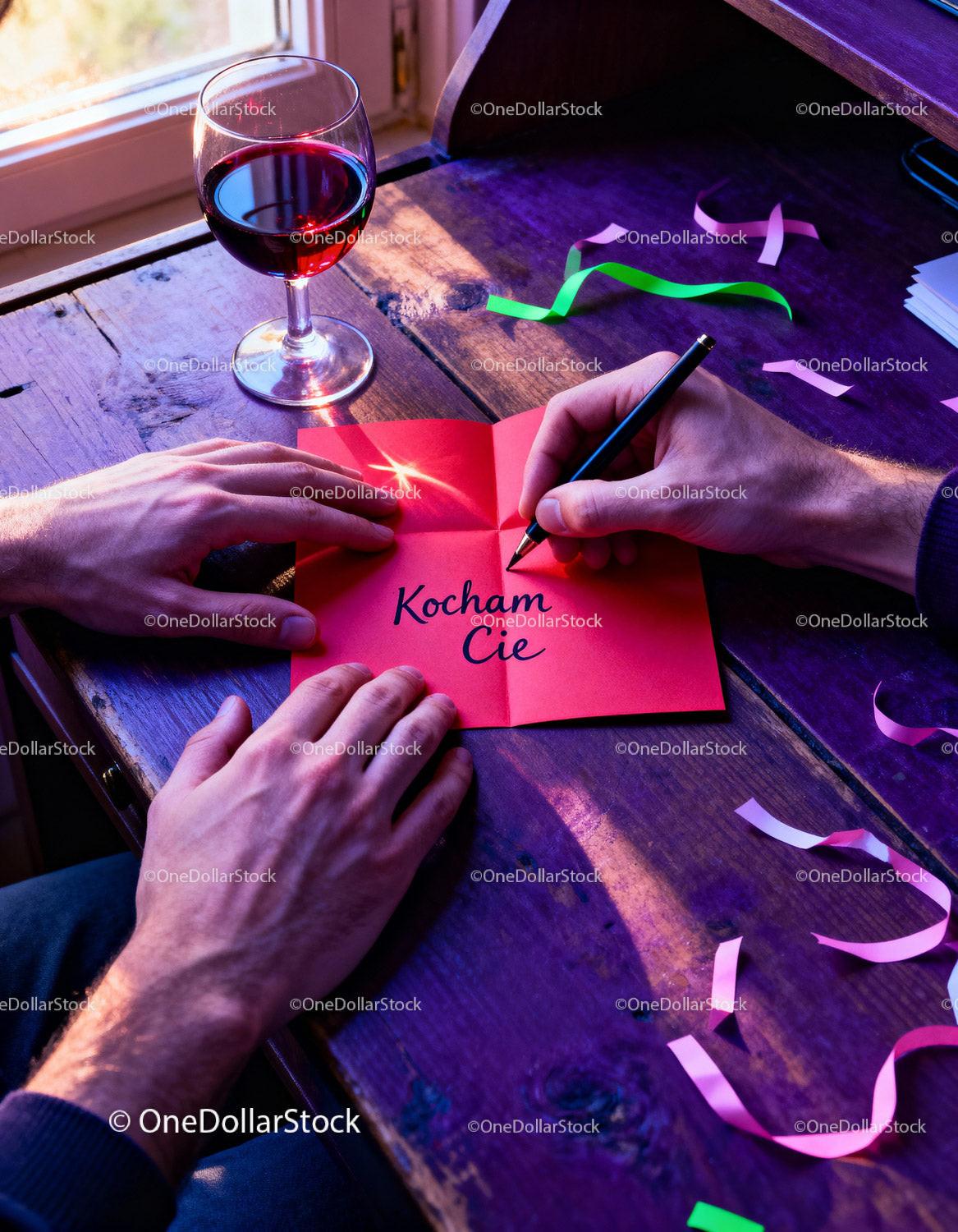 Handwriting a Romantic Note With Red Wine Near Window
