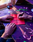 Handwriting a Romantic Note With Red Wine Near Window