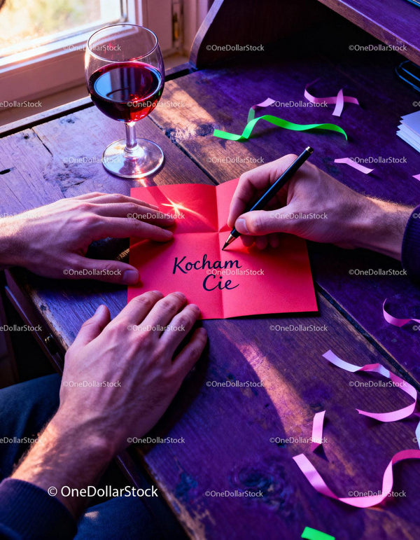 Handwriting a Romantic Note With Red Wine Near Window