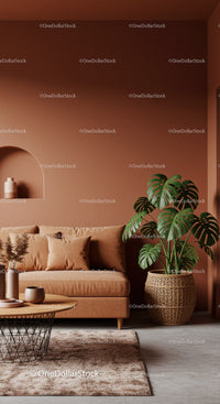 Stylish Modern Living Room with Beige Sofa and Monstera Plant