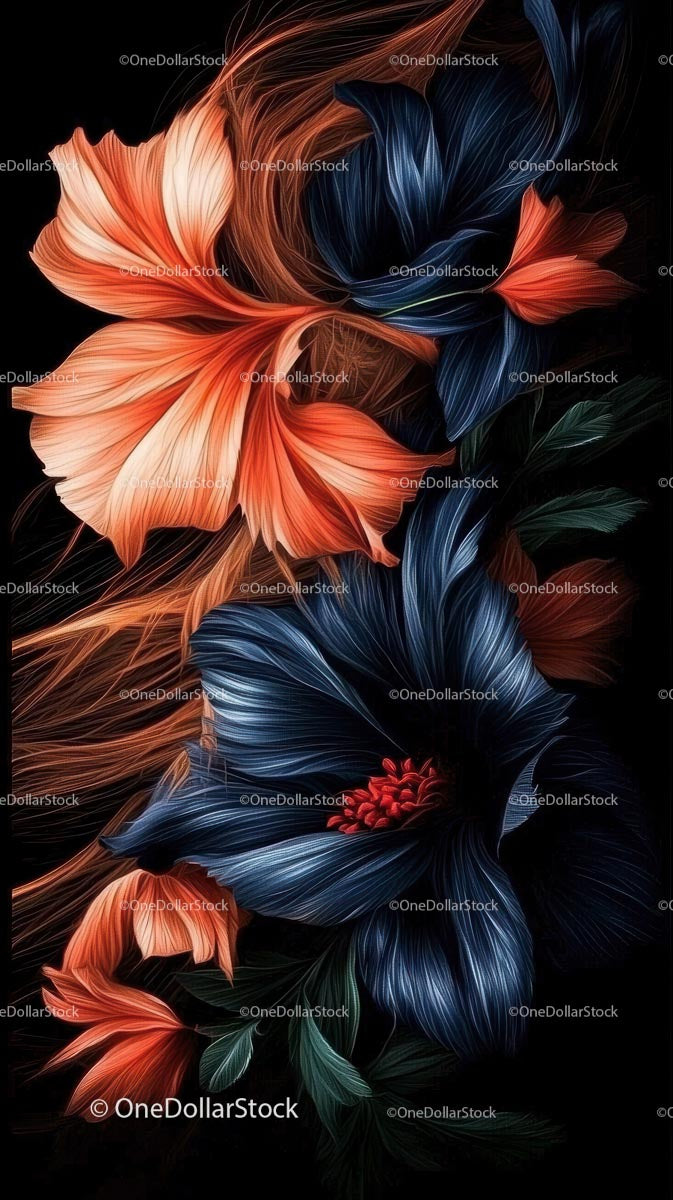 Żywa neonowa ilustracja kwiatu hibiskusa w stylu abstrakcyjnym