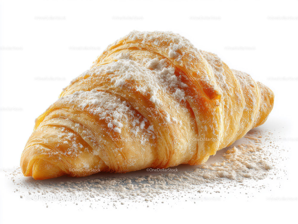 Golden Croissant with Powdered Sugar, Fresh Bakery Pastry