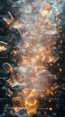 Dynamic Splash of Melting Ice Cubes in Cold Refreshing Drink