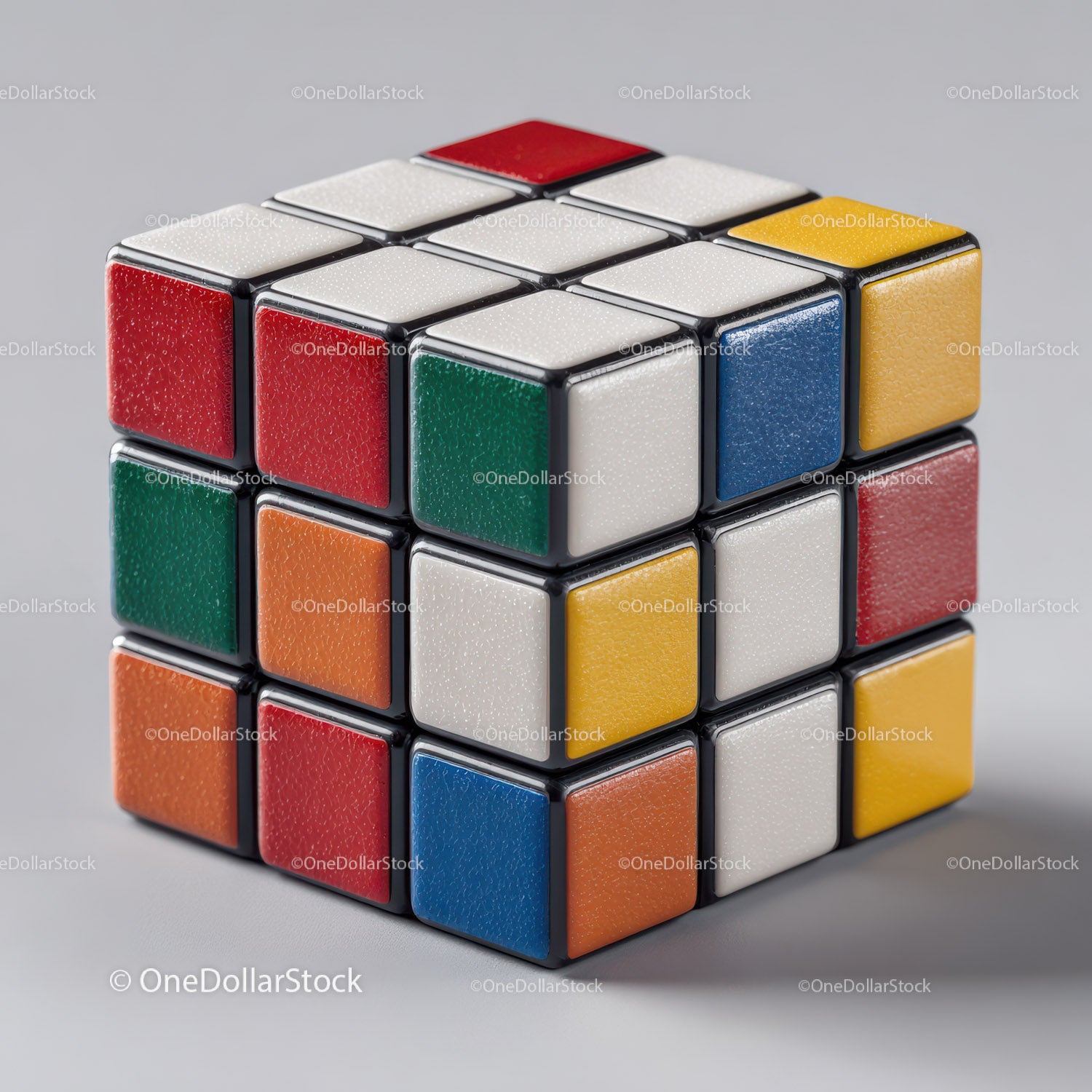 Colorful Rubik's Cube with Vibrant Red, Blue, Green, Yellow, and White Colors