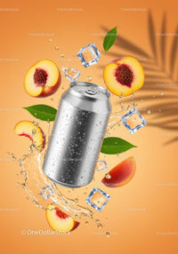 Refreshing Cold Drink with Fresh Peaches and Ice Cubes