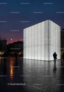 Modern Illuminated Wall in City Square at Night