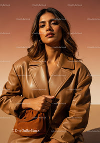 Elegant Woman Wearing Brown Leather Jacket for Modern Fashion Look
