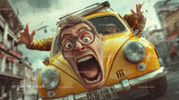 Man Reacting to Car Crash in Urban Street Scene