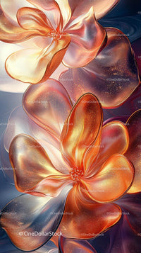 Abstract Glass Flower Art with Vibrant Orange and Gold Tones