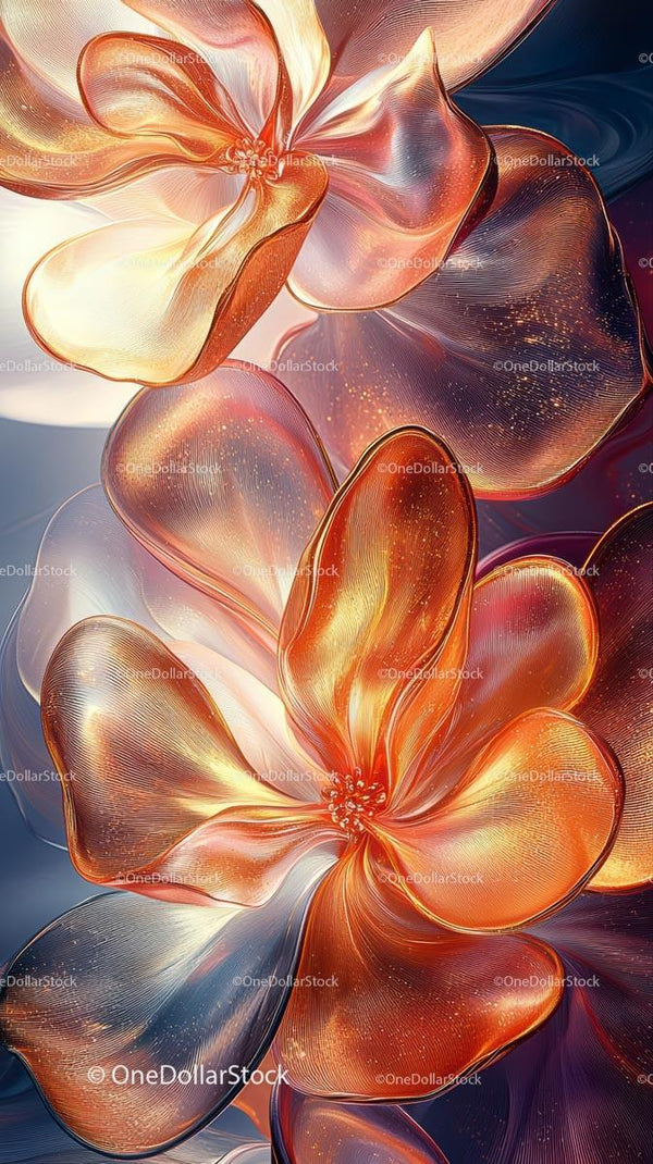 Abstract Glass Flower Art with Vibrant Orange and Gold Tones