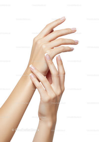 Close up of elegant hands with French manicure