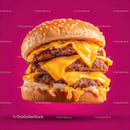 Stacked Cheeseburger with Multiple Beef Patties and Fresh Toppings