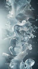 Abstract Ice Cubes and Frozen Water Crystals Artistic Composition