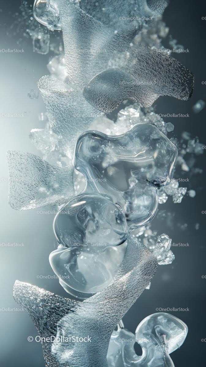 Abstract Ice Cubes and Frozen Water Crystals Artistic Composition