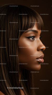 Stylish Woman with Winged Eyeliner and Bangs in Elegant Portrait