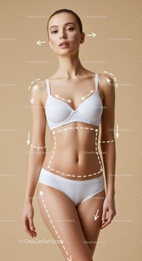 Beautiful Young Woman in White Lingerie Posing Against Beige Studio Background