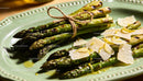 Grilled asparagus bundles with shaved Parmesan cheese