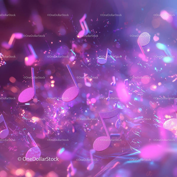 Floating Purple Musical Notes On Abstract Background