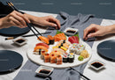 Assorted Sushi Platter with Fresh Fish and Seaweed Maki Rolls