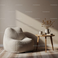 Cozy textured armchair next to wooden side table