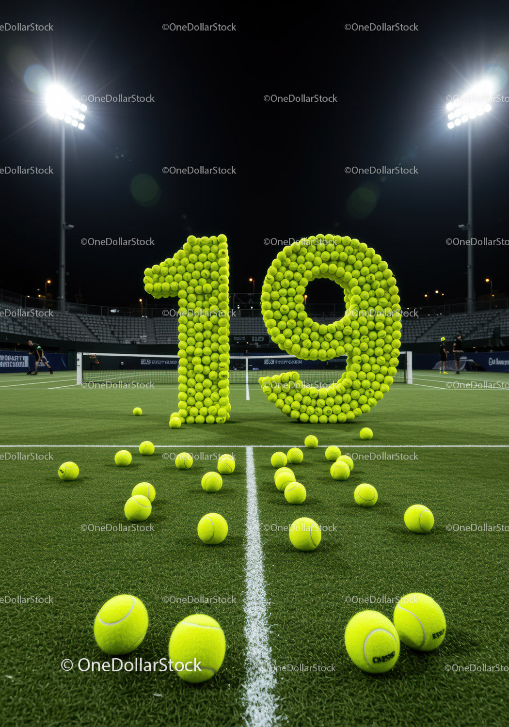 Number Nineteen Made of Tennis Balls on Court