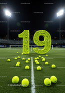 Number Nineteen Made of Tennis Balls on Court