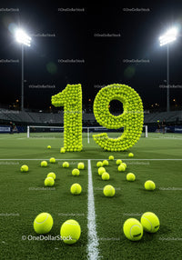 Number Nineteen Made of Tennis Balls on Court