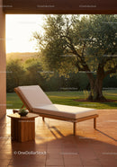 Relaxing Lounge Chair and Side Table in Tranquil Garden at Sunset