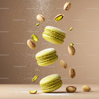 Green Pistachio Macarons with Flying Nuts and Powder