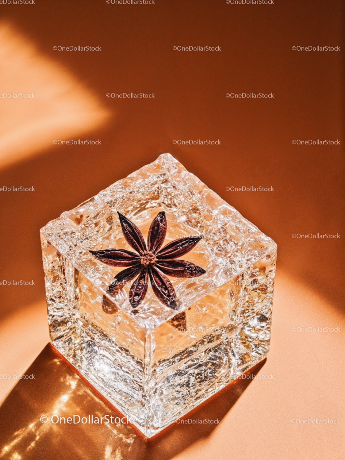 Star Anise Embedded in Clear Textured Ice Cube