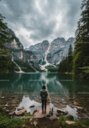 Majestic Mountain Range Surrounding Vibrant Alpine Lake with Forests