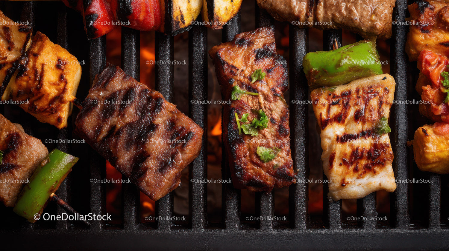Grilled Chicken and Vegetable Skewers on Barbecue Grill