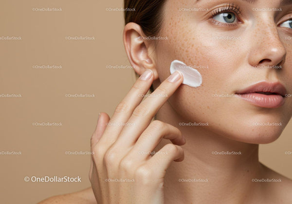 Close-up of Woman Applying Moisturizer to Cheek for Skincare Routine