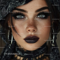Close-up of Glamorous Woman with Blue Eyes and Black Makeup