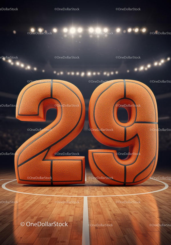 Basketball themed number 29 on indoor court