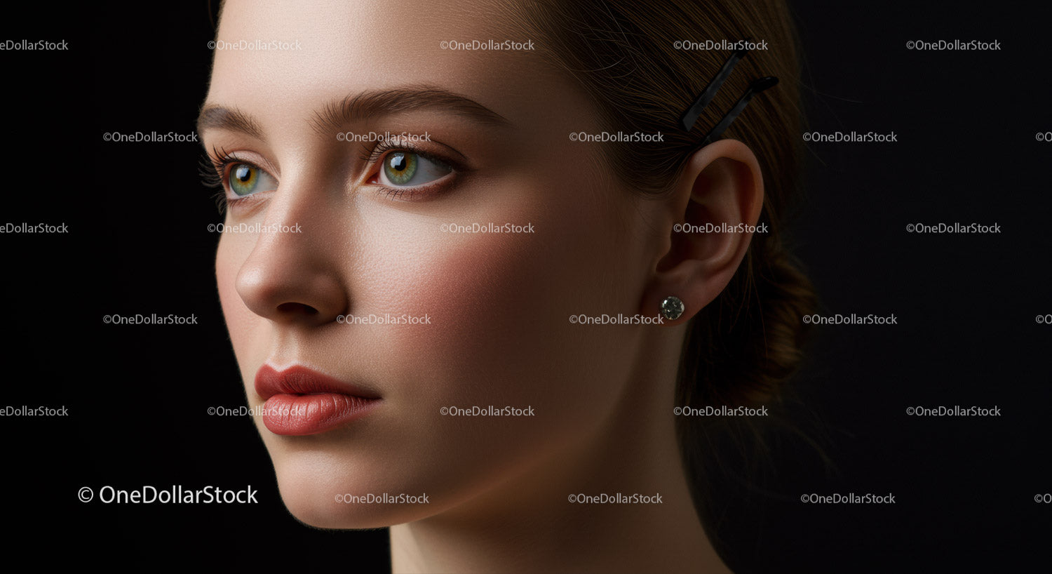 Close-Up Portrait of a Woman with Beautiful Green Eyes and Elegant Makeup