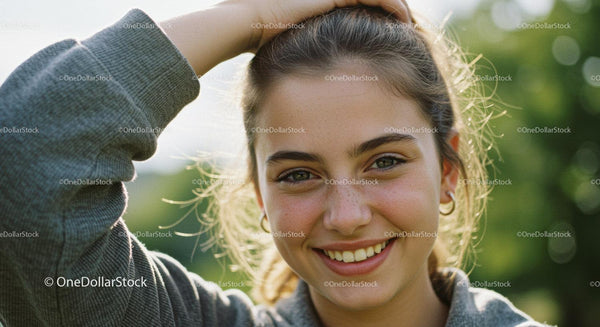 Smiling Young Woman Enjoying Outdoors in Natural Light