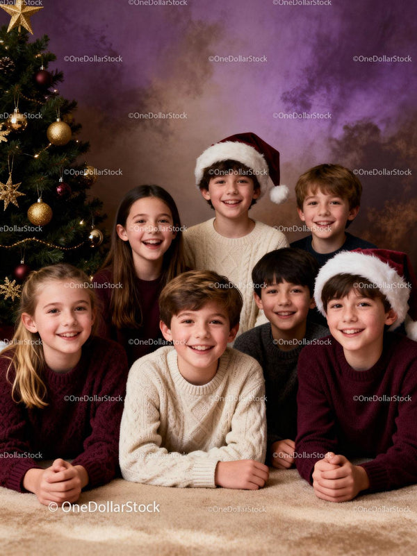 Group of happy children celebrating Christmas together