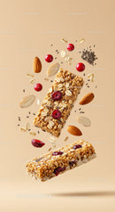 Floating granola bars with nuts and red berries