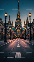 Stunning Gothic Cathedral Towering Above Calm City Street at Dusk