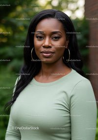 Confident young woman posing outdoors in casual attire