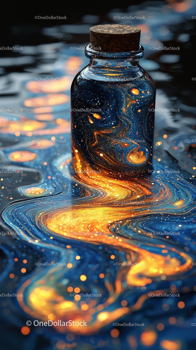 Cosmic Galaxy in a Glass Bottle with Glowing Lights