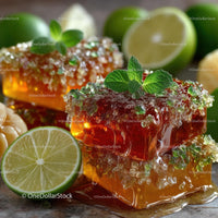 Delicious Honeycomb with Fresh Lime and Mint Leaves
