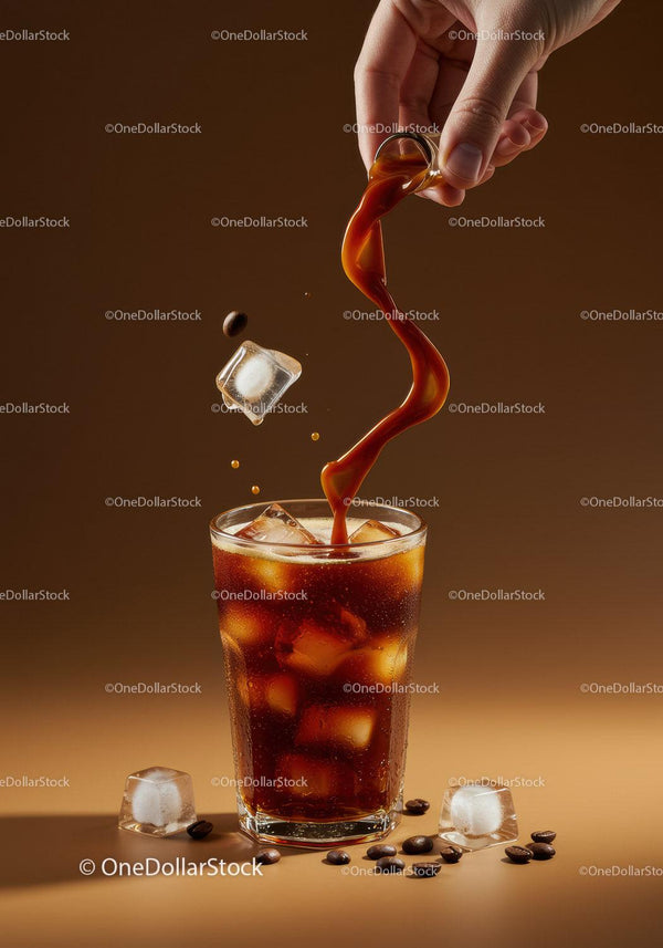 Nalewanie kawy cold brew na lód w przezroczystej szklance