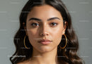 Portrait of a Young Woman with Brown Eyes and Hoop Earrings for Fashion and Beauty